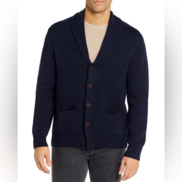 Brooks Brothers 100% Supima Cotton Navy Shawl Collar Cardigan Size L - Picture 1 of 9